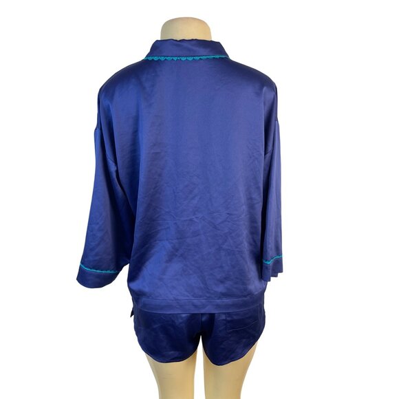 Flora Nikrooz 2-Piece Pajama Set Navy Blue Button-Up Top & Shorts Sz M - New - Picture 3 of 13